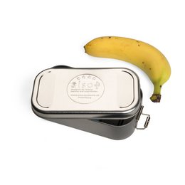 Werbe-Weißblechdose mit Stülpdeckel und sicher verschließbaren Scharnieren, geprägtes Logo