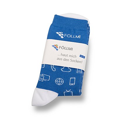 Logo-Socken mit individuell gestaltete Werbebanderole oder Kartonreiter bedruckbar