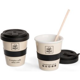 Hochwertiger Coffee to Go Becher small aus Porzellan mit Transferdruck als Werbemittel