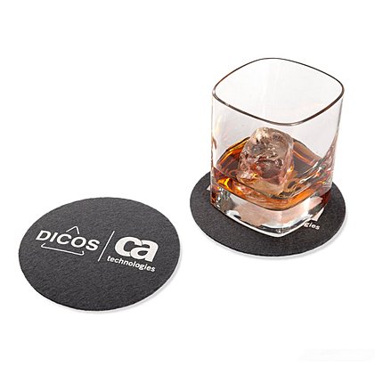 praktischer Logo-Untersetzer rund aus Wollfilz mit einfarbiger Werbeanbringung 