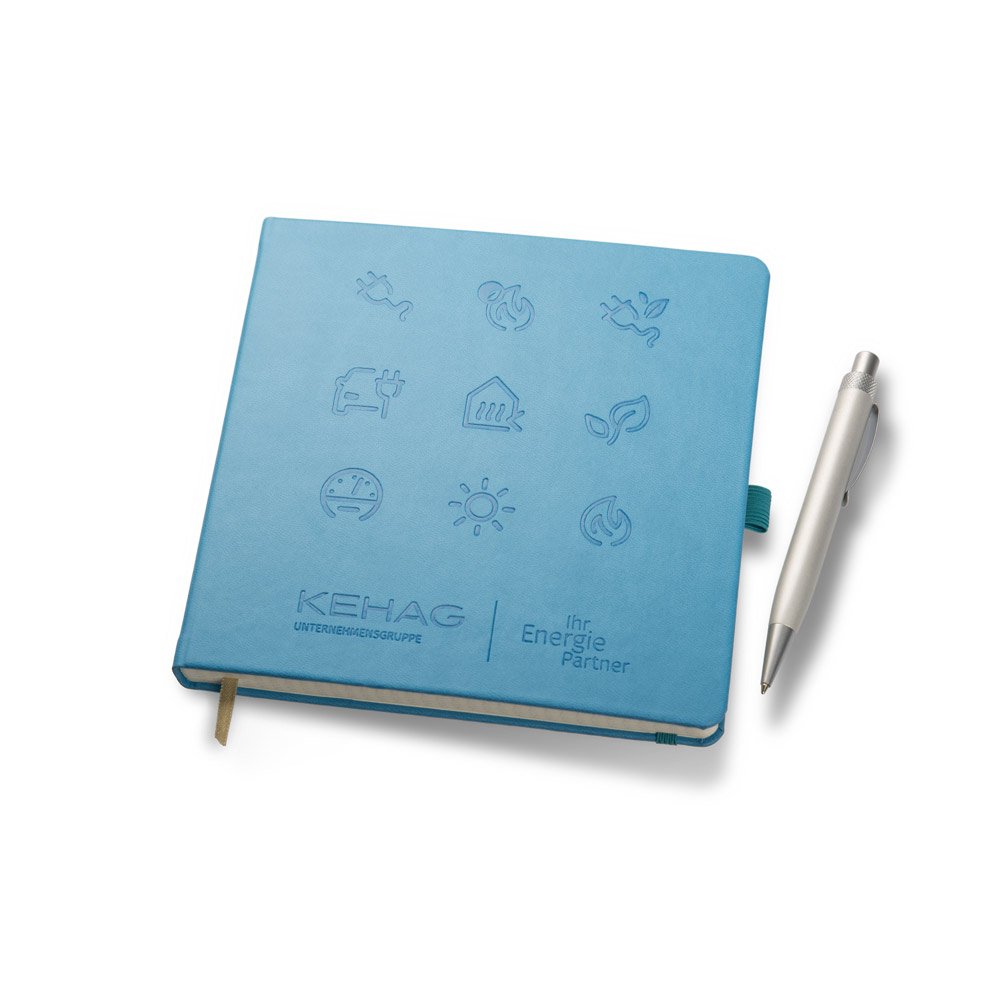 Hochwertiges Werbe-Notizbuch im Pad Format mit Logo-Blindprägung