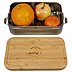 geräumige Lunchbox aus Weißblech mit  Logo-Gravur auf Bambusdeckel