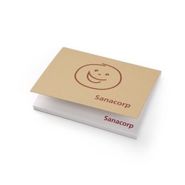 Werbe-Haftnotizenblock aus recyceltem Karton mit Werbedruck für den Pharmagroßhandel