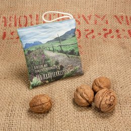 Individuell vollflächig bedrucktes Kräuterkissen mit Bio-Kräuterfüllung als Werbegeschenk