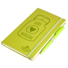 Notizbuch mit Logo Prägung aus Apfeltrester und Apfelresten