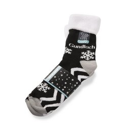 Individuell gestaltbare warme Kuschel- Logosocken mit Einwebung, bedruckter Kartonbanderole