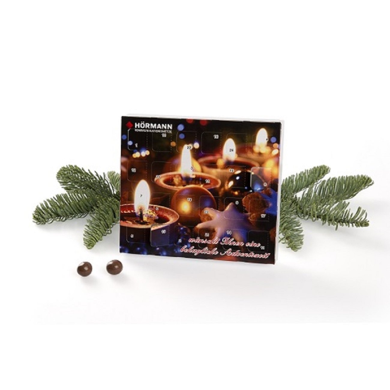 Individuell gestalteter Tisch-Adventskalender mit ausklappbaren Tischaufsteller für Hörmann