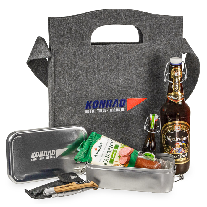 Auffälliges Geschenkset aus hochwertigen Werbeartikeln mit individueller Werbeanbringung