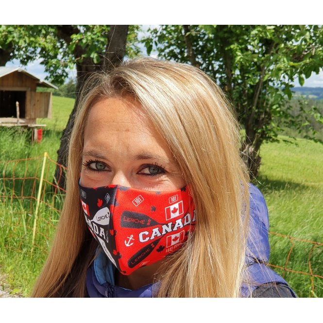 vollflächig mit Bildermotiv bedruckbare Mund- und Nasenmaske mit Gummibändern