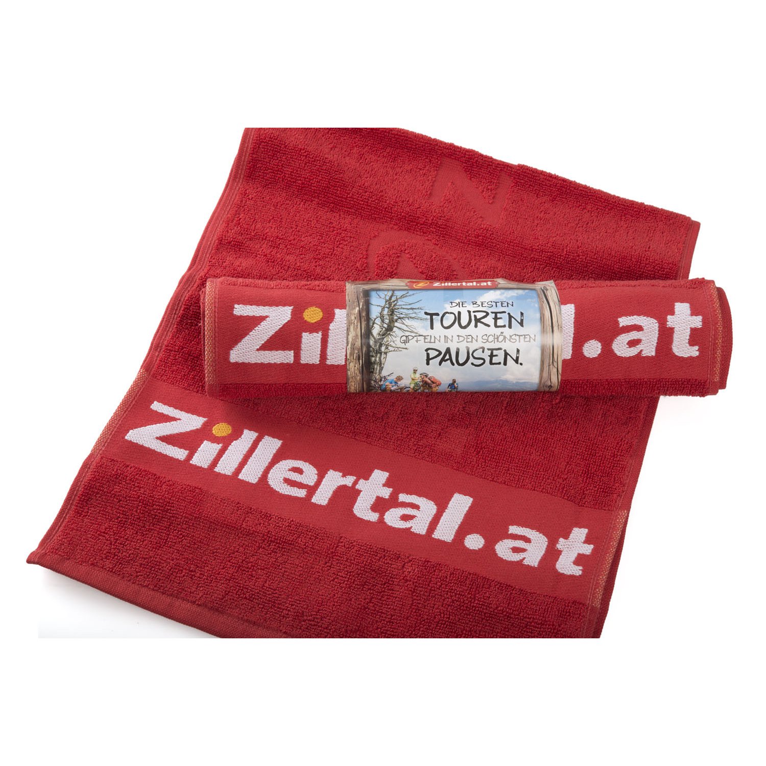 Individuelles Sport-Werbe-Handtuch mit bedruckter Werbebanderole für den Zillertal Tourismus