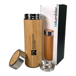 Isolierflasche Retumbler Adamuz aus Edelstahl mit Bambus, individueller Werbedruck