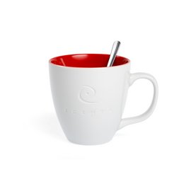 Jumbo-Kaffeebecher 151 Porzellan mit Logogravur und farbiger Innen-Glasur für die Ecenta AG