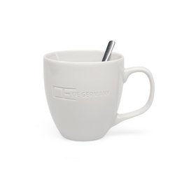 Werbe-Tasse in weiß Form 151 aus Porzellan mit Logogravur ton in ton