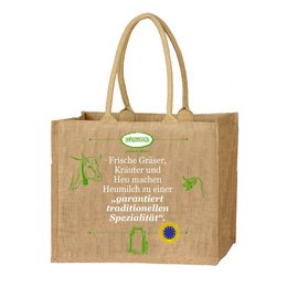 Werbe-Einkaufsshopper Jute: nachhaltige, stabile Jutetasche bedruckt mit vierfarbigem Motiv