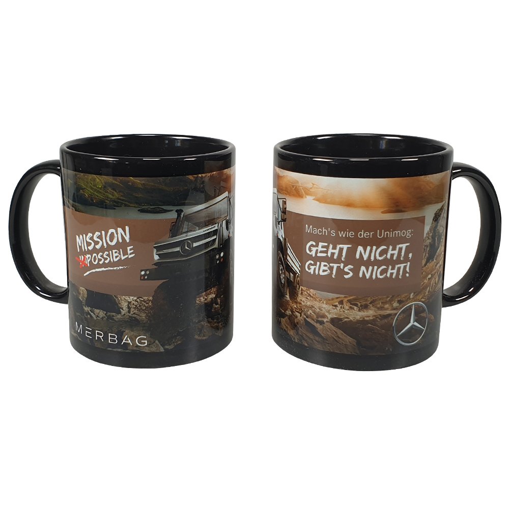 Klassischer Keramikbecher mit Werbung umlaufend bedruckt