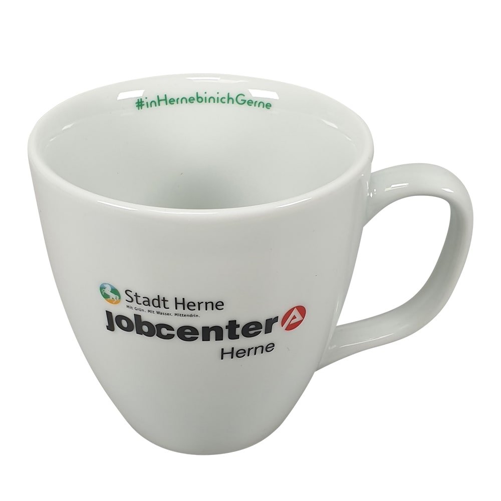 Werbe-Kaffeebecher Dallas aus Porzellan mit Innen und Aussen-Druck