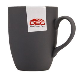 Hydroglasur in matt-grau mit Logodruck volendet, Werbe-Kaffeetasse Form 149 aus Porzellan für DEG
