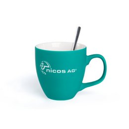 Kaffeetasse 151 aus Porzellan mit Hydroglasur und Gravur für die nicos AG