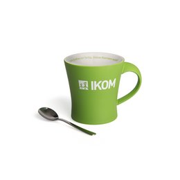 Made in Europe: Mit Logo bedruckte Kaffeetasse Form143 aus Porzellan mit Hydroglasur als Werbemittel