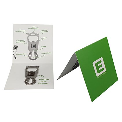 Werbe-Multifunktionstool Schlüsselanhänger mit  8 Funktionen logo-lasergraviert