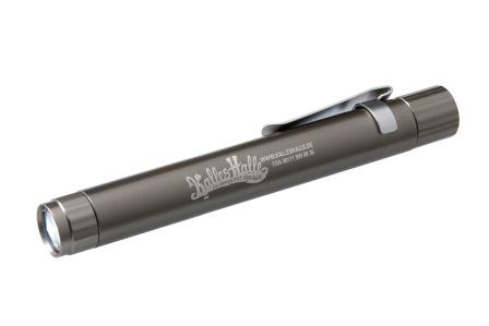 Kleine Led-Taschenlampe im Stiftformat mit Logo-Gravur für Kalles Halle, Geretsried b. München