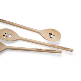 Laserschnitt am Kopf des Kochlöffels, Lasergravur am Stil