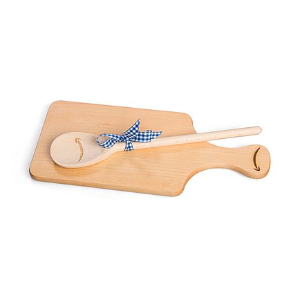 Werbegeschenk-Set mit Kochlöffel und Brotzeitbrett lasergraviert
