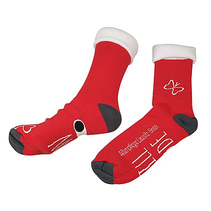 Logosocken individuell mit Firmenlogo und Firmenfarben gewebt