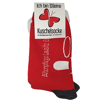 Werbe-Kuschelsocken individuell gewebt mit bedrucktem Kartenreiter