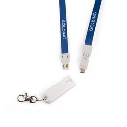 Laceyard mit 2-in-1-Funktion mit LadesteckerStecker für Micro-USB und Lightning-Anschlüsse oder USB auf Typ C Anschluss. 