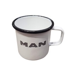 Nachhaltiger Werbe-Kaffeebecher Emaille Becher aus stabilem Blech für MAN  mit Lasergravur