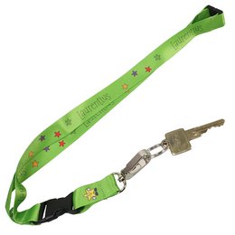 Lanyard mit Firmenlogo bedruckt, verschiedene Farben, mit Karabinerhaken und Kunststoffverschluss