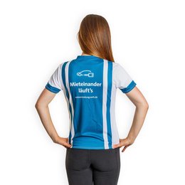 Trevira Markenqualität: Bedrucktes blaues Laufshirt für Volkswagen Autovermietung