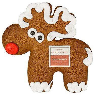 Lebkuchen-Elch mit Marzipanlogo