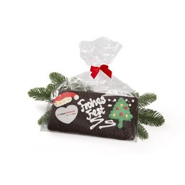 Lebkuchen-Schokocard mit Weihnachtsgruß und Logo verziert