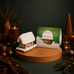 Lebkuchenhaus mit Werbeschuber als Verpackung mit Logo