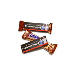 Lerche bedruckter Marken-Powerriegel - Corny Müsliriegel in individuell bedruckten Werbeschuber