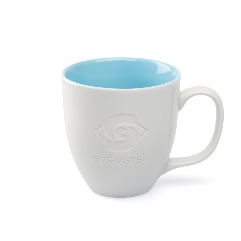 Logogravur auf Kaffee-Jumbobecher aus Porzellan mit Hydroglasur für die SVS-Vistek GmbH