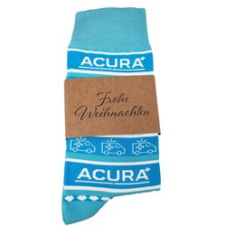 Individuell gewebte Logosocken im Kartonreiter als Weihnachtswerbemittel