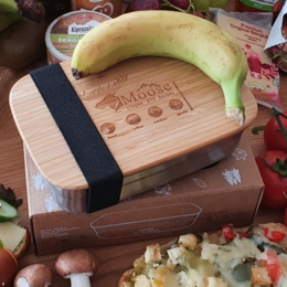 Werbe-Lunchbox Edelstahl mit Bambusdeckel, Logo-lasergravur