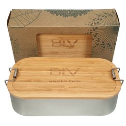 Lunchbox aus Weißblech mit Bambusdeckel individuell LLogar-lasergraviert