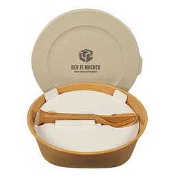 Lunchbox „Connect Ready“ mit Besteckset aus Organic Bio-Circular mit Logogravur 