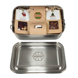 Logo-Lunchbox, auslaufsicher mit abnehmbarem Deckel in Edelstahl
