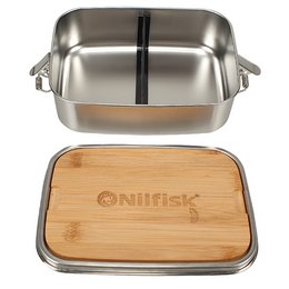 Brotdose aus Edelstahl mit herausnehmbaren Trenner und Bambusdeckel