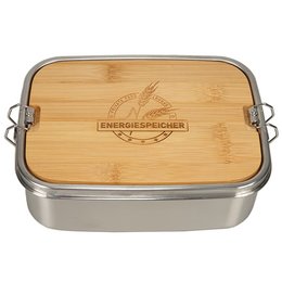 Auslaufsichere Edelstahl-Lunchbox mit lasergravierte Bambus-Holz Deckel