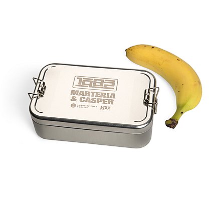 Hochwertige Mehrweg-Lunchbox aus Weißblech mit individueller Lasergravur