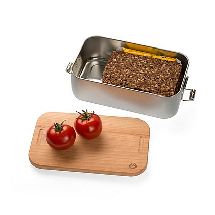 Lunchbox XL aus Weißblech mit Buchenholzbrett, lasergraviert