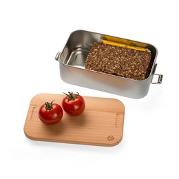 Lunchbox XL aus Weißblech mit Buchenholzbrett, lasergraviert