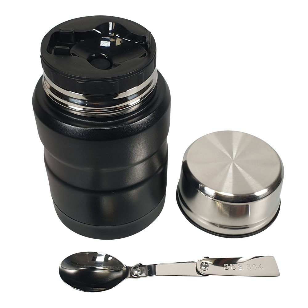 Lunchpot mit integriertem Löffel und Firmenwerbung per Lasergravur