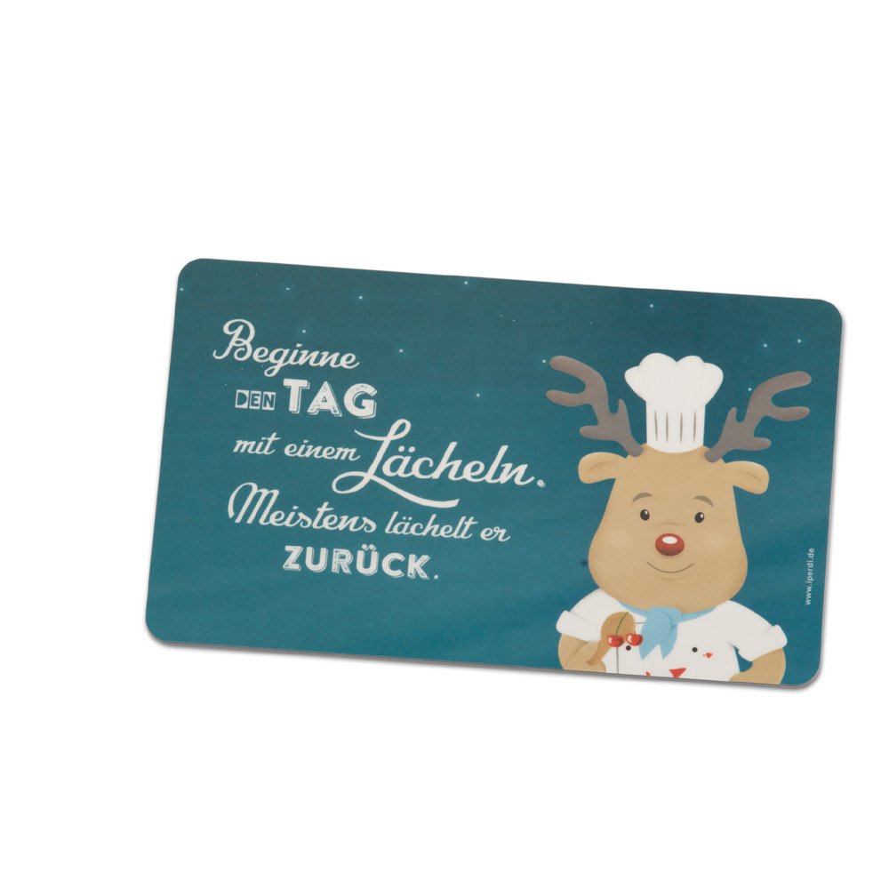 Lustige Weihnachtswerbung auf bedruckten Frühstücksbrettchen für Werbeagentur Schikago